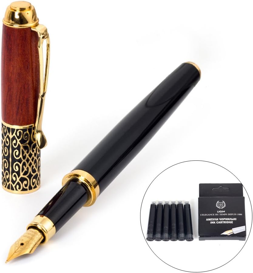 Rosewood Wrapped Cap Medium Nib Fountain Pen Vintage Style