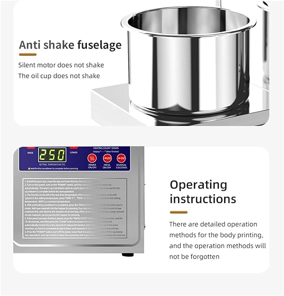Oil Press Machine 600W Cold/Hot Press Automatic Nut Seed Oil Extractor Organic Oil Extractor Home Commercial Grade Oil Press Machine, 43.5x15x32cm