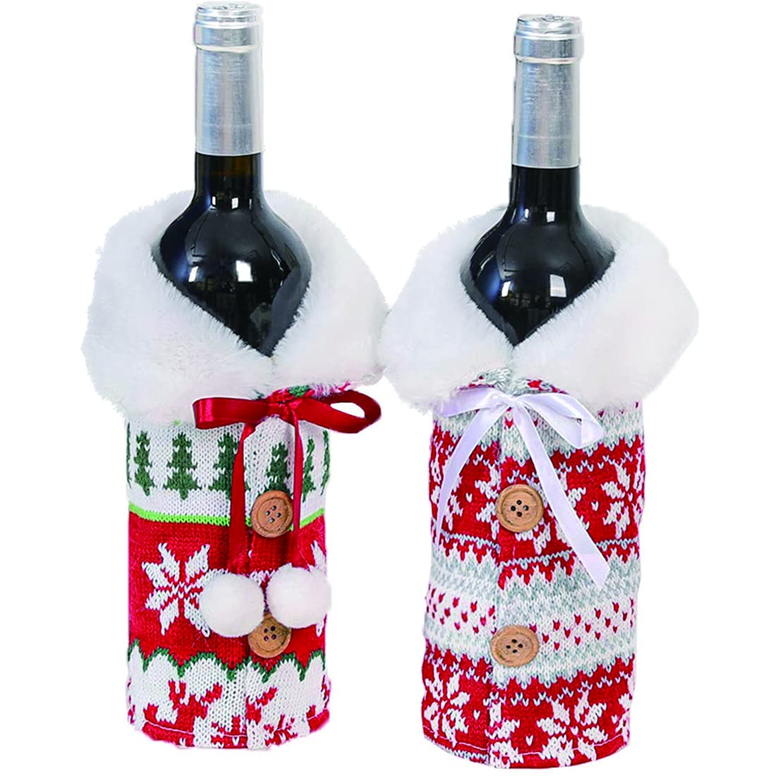 Arabest Cute Christmas Sweater Wine Bottle Cover, Handmade Wine Bottle Sweater for Christmas Decorations Cute Christmas Sweater Party Decorations 2pcs
