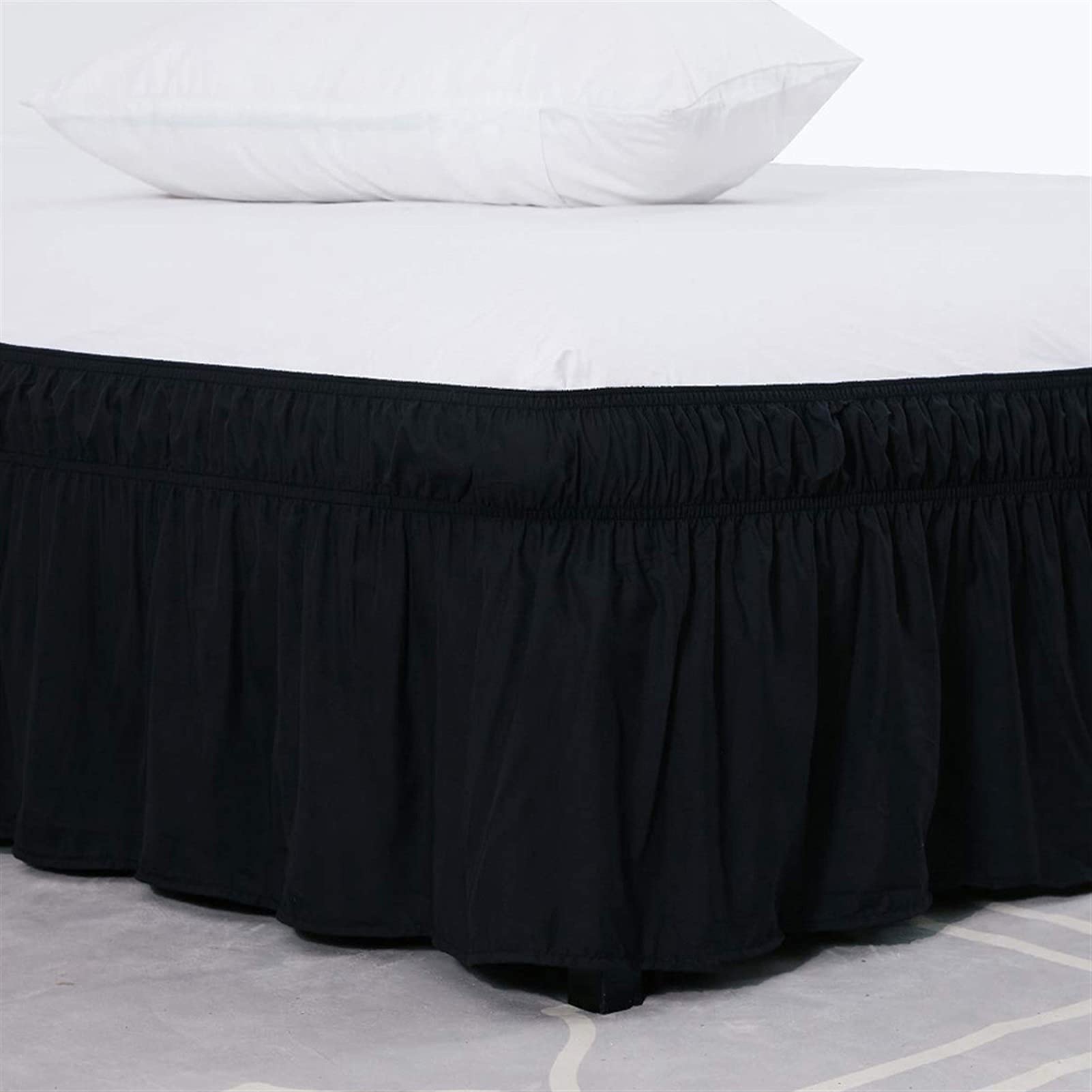 Vestiletto, Mantovana Giroletto Matrimoniale Gonna da letto for hotel Camicia da letto avvolgente elastica senza piano letto Twin/Full/Queen/King Size 38 cm Altezza for la decorazione domestica(Black,