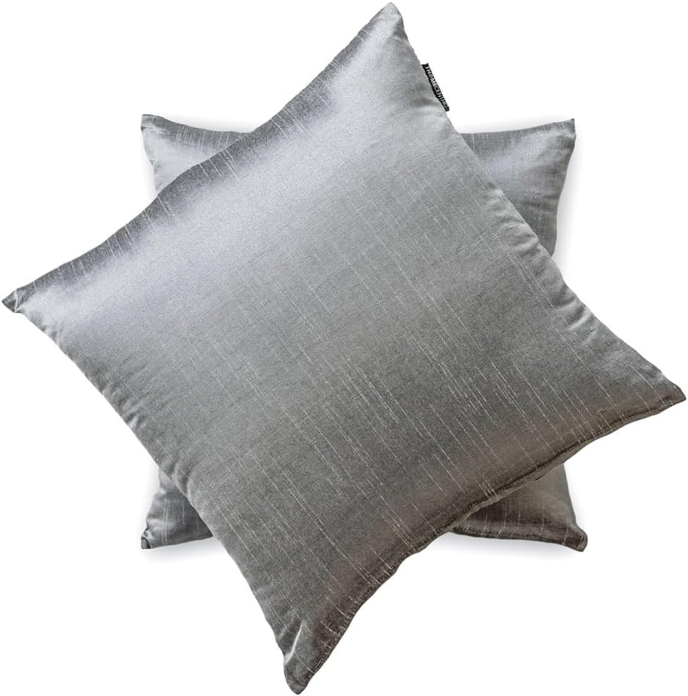 The HomeCentric Plain Pillow Covers Silver Grey Pack of 2, 26"x26" (65x65 cm) Pillow Covers, Art Silk Plain, Solid Throw Pillowcase for Sofa, Solid Pattern Modern Style - Silver Gray Luxury