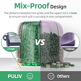 PULIV Portable Pill Dispenser Bottle, Vitamin Organizer with 7 Compartments, Holds Plenty of Supplements with Anti-Mixing & Wide Openings Design, Easy to Retrieve Meds, Includes 20 Labels Silver Gray
