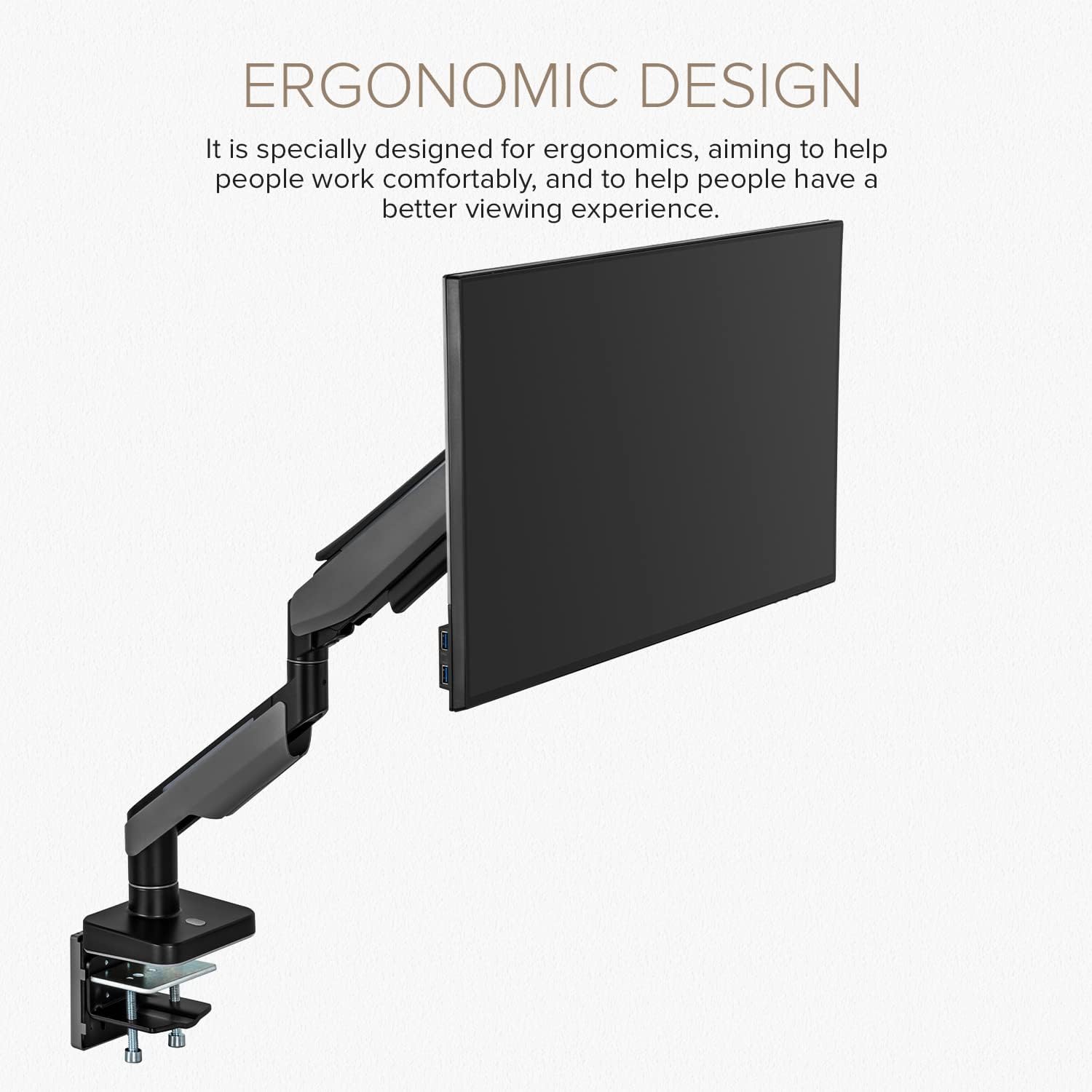 POUT E19 Heavy-Duty Ultrawide Monitor Arm – Adjustable Steel Desk Mount for 17’’-49’’ Displays, Supports 5-44lbs, Full Motion Tilt & Swivel (White/Black, Single)