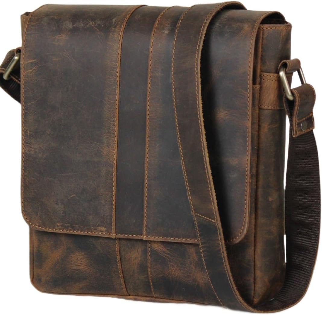 Leather Satchel Bag for Men - Small Messenger Bag - Buffalo Leather Crossbody Bag - iPad Bag & Travel Man Bag - Compact Mens Shoulder Bag