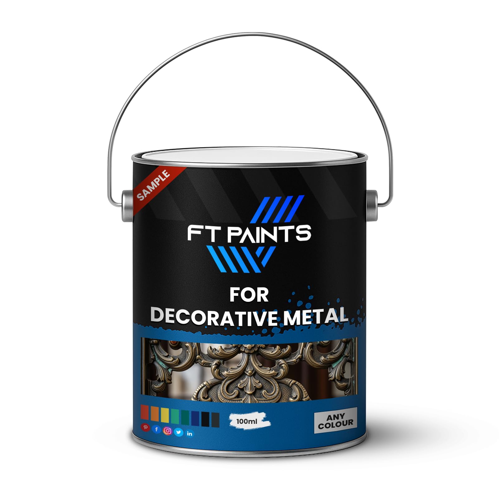 FT Paints Sample 100ml 1K Metal Matt Paint For Decorative Metal- RAL 9005-Jet Black