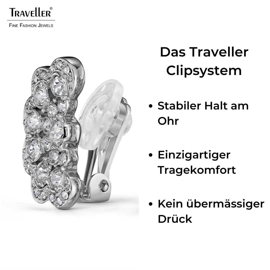Traveller Ohrclip - Damen - Silberfarben - Blume - Kristalle - Platiniert - 20 x 12 mm - 157747