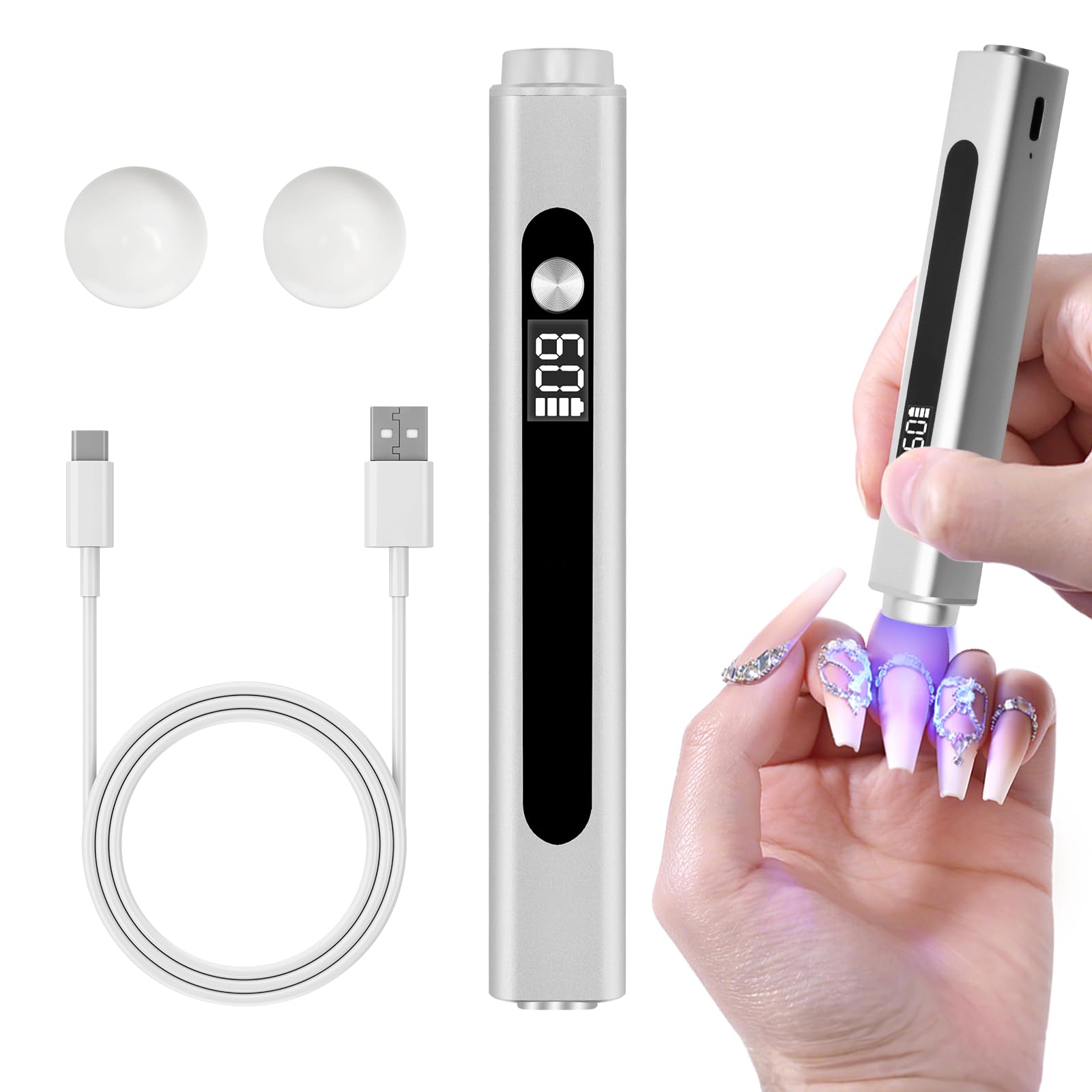 CGBE Mini Lampara De Uñas: Portátil Lampara Led Uñas con Imán Para Uñas - Lampara Uñas Semipermanentes con 2 Cabezal De Estampado Para Uñas - Profesional Secador De Uñas - para Esmalte De Uñas De Gel