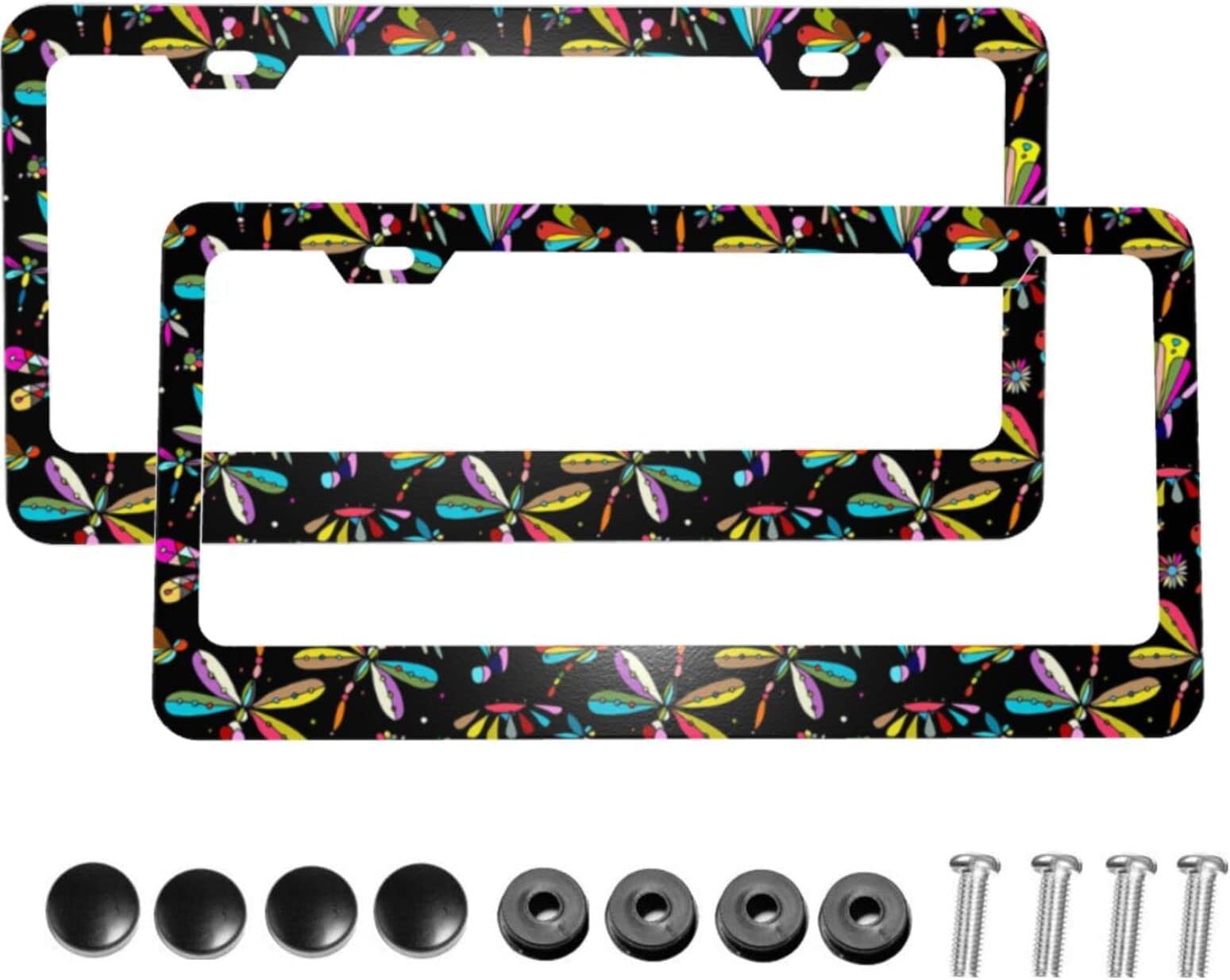 KiuLoam 2 Sets Dragonflies Metal License Plate Frame, Auto Decorative Frames Cars Protector Cover Holder for US Standard Vehicles with 2 Holes and Screws