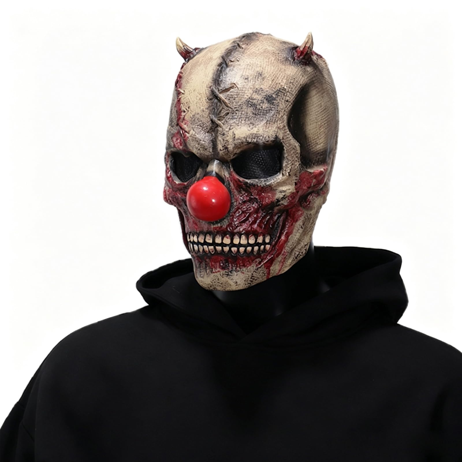 Scary Mask Fancy Dress Mask For Adults With Red Nose Devil Horns