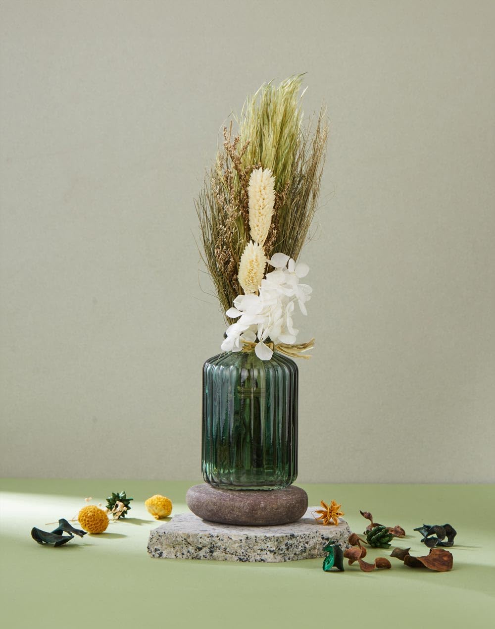 Fabindia Green Dried Flowers Gulmohar Bud Vase with Flower-image-11