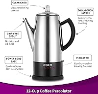 Vista 2 de Percolador clásico de 12 tazas, PC-9822, acero inoxidable con mantener el calor, servicio inalámbrico (pulido espejo)