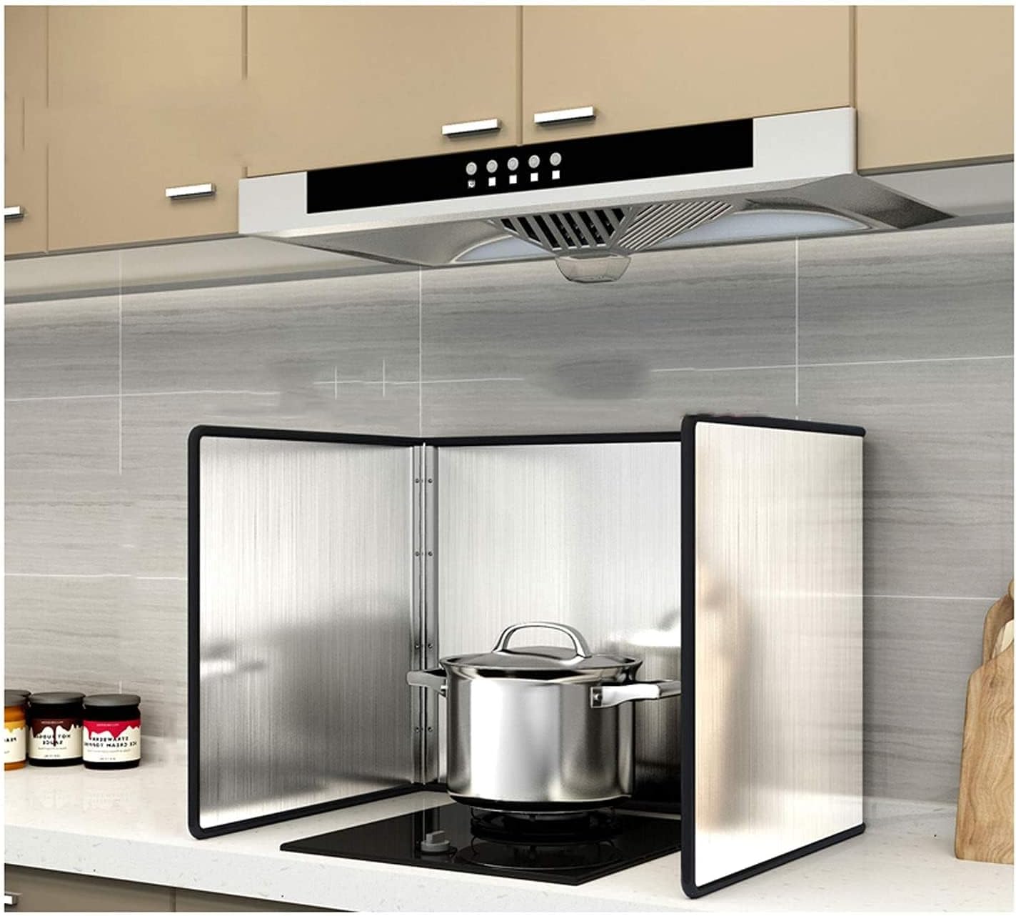 Splatter Screens3 Sided Splatter Guard Stove Heat Insulation Sheet Stove Wind Screen Stainless Steel Oil Splatter Proof Baffle Foldable Splatter Guardkitchen foil Splatter Screens ( 40*40cm)