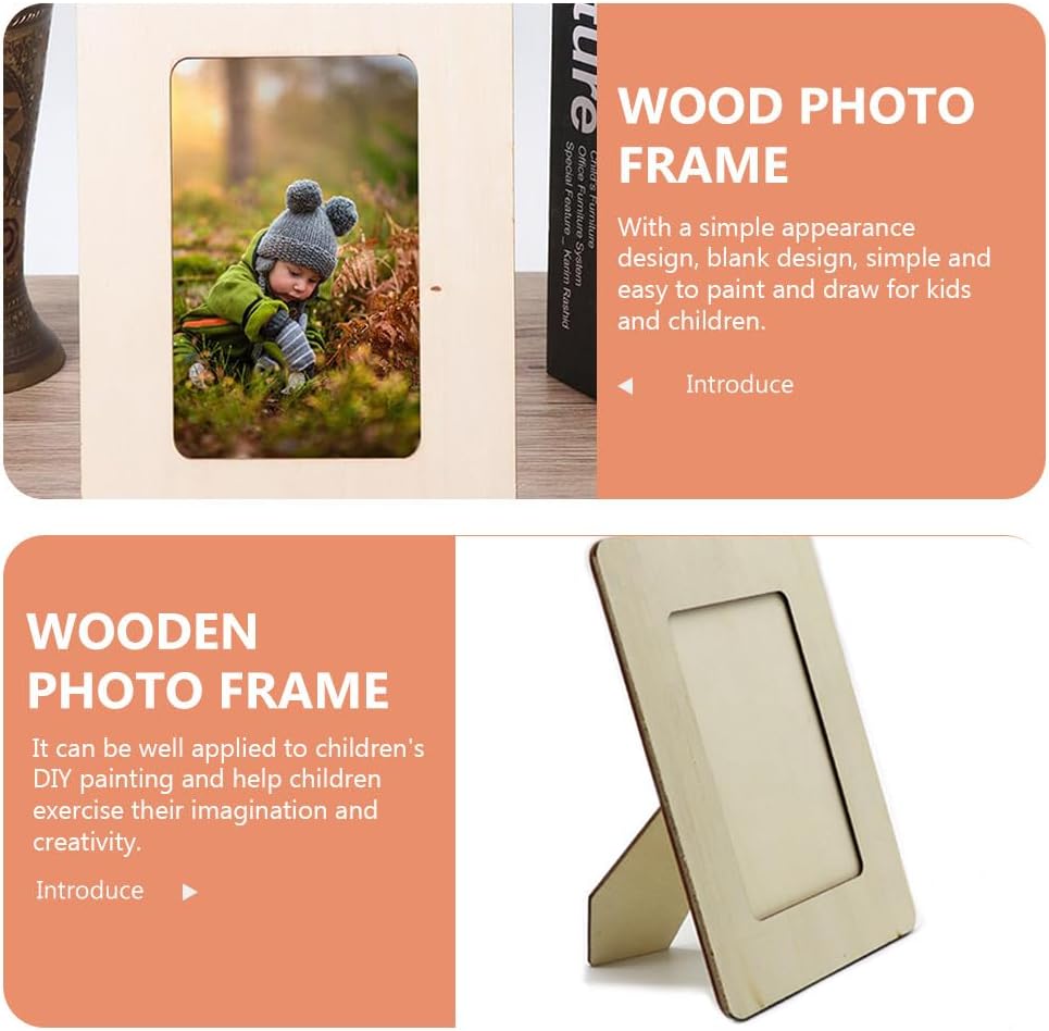 VALICLUD 4pcs Diy Wooden Photo Frames - Unpainted Wooden Photo Frames - Can Be Displayed Standing Or Hung on The Wall - Perfect for Kids' Crafts, Birthdays, And School Art Projects - 6 Inches