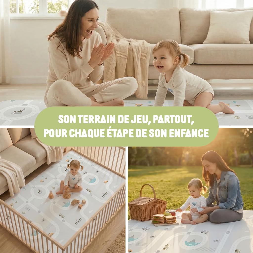 Tapis d'Éveil et de Jeux Bébé Treelys Urban Railway | Tapis Pliable Réversible 150x200 cm Circuit Routier | Tapis de Motricité Bébé XPE 15mm Certifié EN71 | Tapis Enfant Cadeau Naissance 0-3 Ans