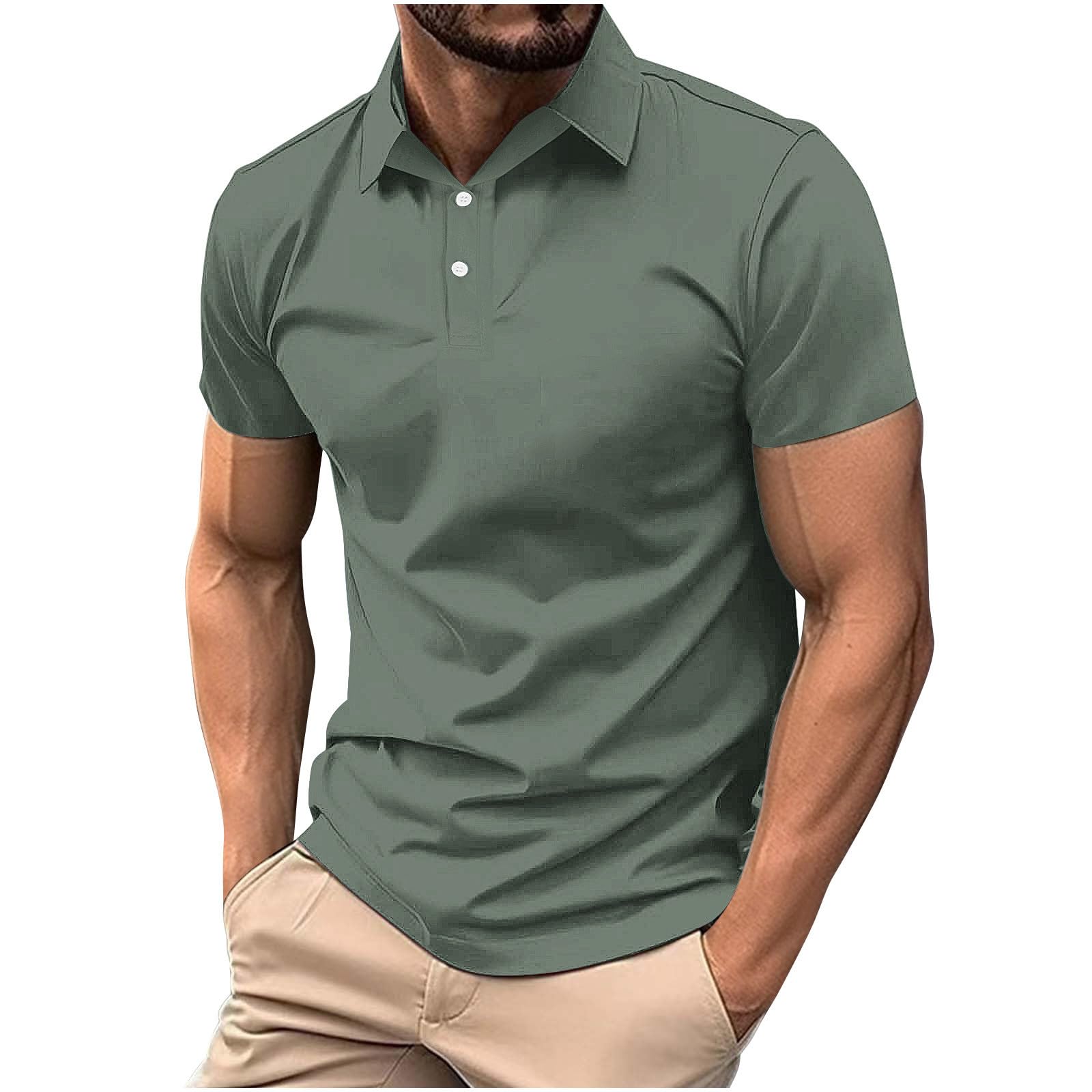 Mens Classic Buttons Shirts Short Sleeve Collared T-Shirt Athletic Slim Fit Pullover Casual Sun Protection Golf Top — view 12