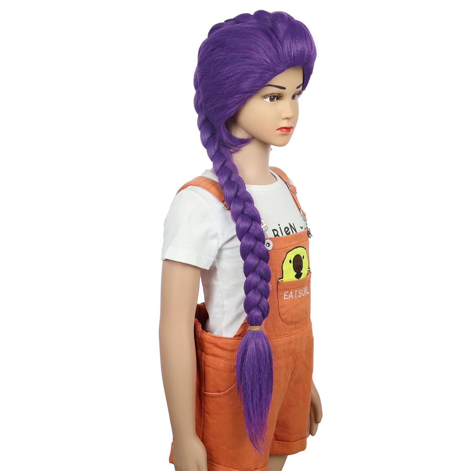 yuehong Long Kid Purple Braided Anime Cosplay Wig Cartoon Movie Role Wig Heat Resistant Synthetic Fibers Soft Durable Breathable Costume Hair