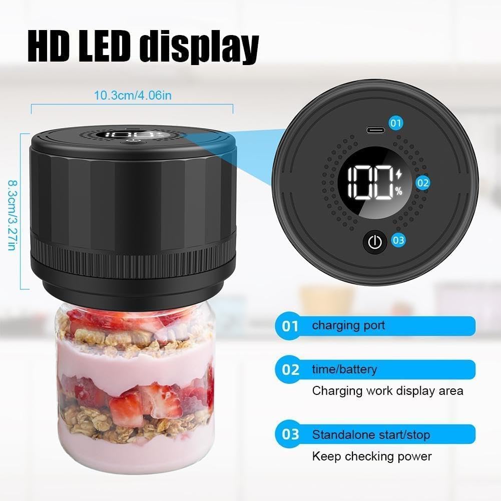 Sellador al vacío eléctrico de tarros de masón, sellador al vacío portátil con Pantalla LED, sellador de tarros de masón Recargable por USB para Boca Ancha y Boca Regular