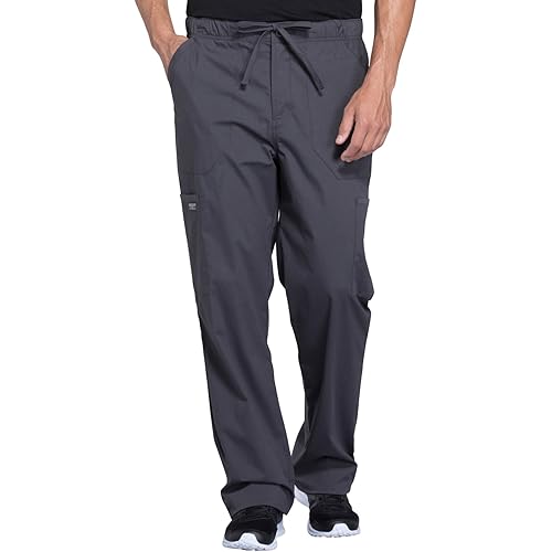 Cherokee Men's Scrub Pants Tapered Leg with Elastic Waistband Zip Fly Front and 5 Pockets WW190