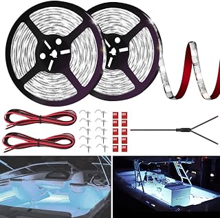 HOKIION 32.8FT Waterproof LED Boat Strip Lights IP65 Marine Pontoon Interior Deck Lights for Yacht Kayak Night Fishing (White)