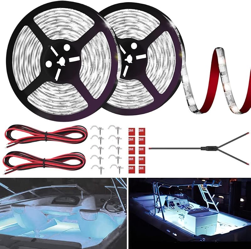 Tira de luces LED para barcos, luces LED blancas para pontón marino de 32,8 pies, resistente al agua | Luz interior para barcos, luz debajo de la pistola, iluminación de cubierta para barcos, iluminación de pesca nocturna para pontón, pesca de lubina, yate, kayak