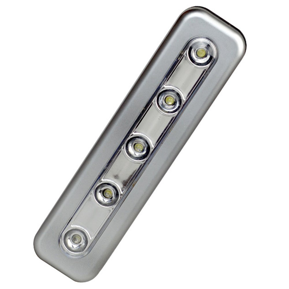 EBILUN LED Wardrobe Light, Wireless 5LED Energy Saving Night Lighting Strips with Self Adhesive Sticker, Battery Powered, for Cupboard Closet Kitchen Cabinet Garage Silver