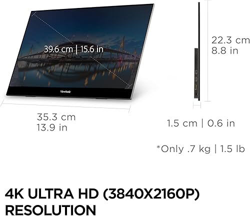 Miniatura 4 de ViewSonic VX1655-4K-OLED Monitor OLED portátil 4K UHD de 15.6 pulgadas con alimentación de 2 vías USB C de 60 W, mini HDMI, altavoces duales y