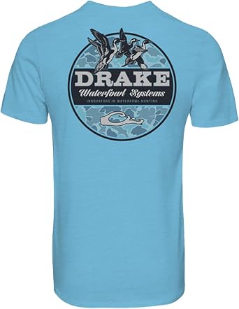 Drake Waterfowl Men's Old School Circle T-Shirt | Casual Lightweight Cotton Blend Tee w/Back Logo Print & Front Chest Pocket