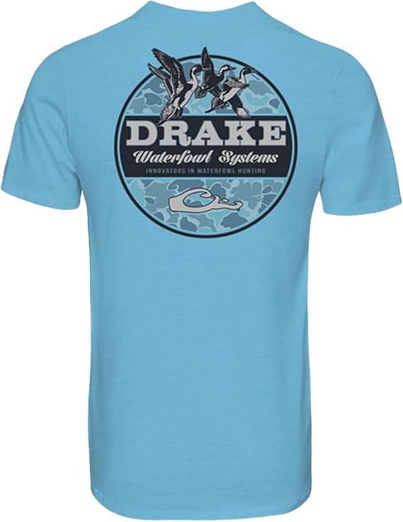 Drake Waterfowl Men's Old School Circle T-Shirt | Casual Lightweight Cotton Blend Tee w/Back Logo Print & Front Chest Pocket