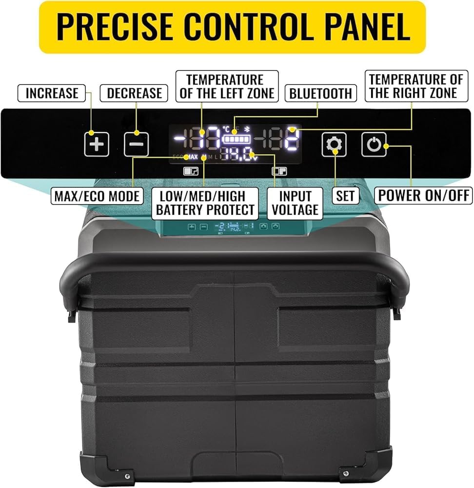 Portable Car Freezer 100 Quart Dual Zone Camping Freezer -4℉~68℉ 12 Volt Fridge Freezer for Car and Home Use DC 12/24V AC 100-240V, 63.0 * 63.0 * 53.0, black, 101XBV003071