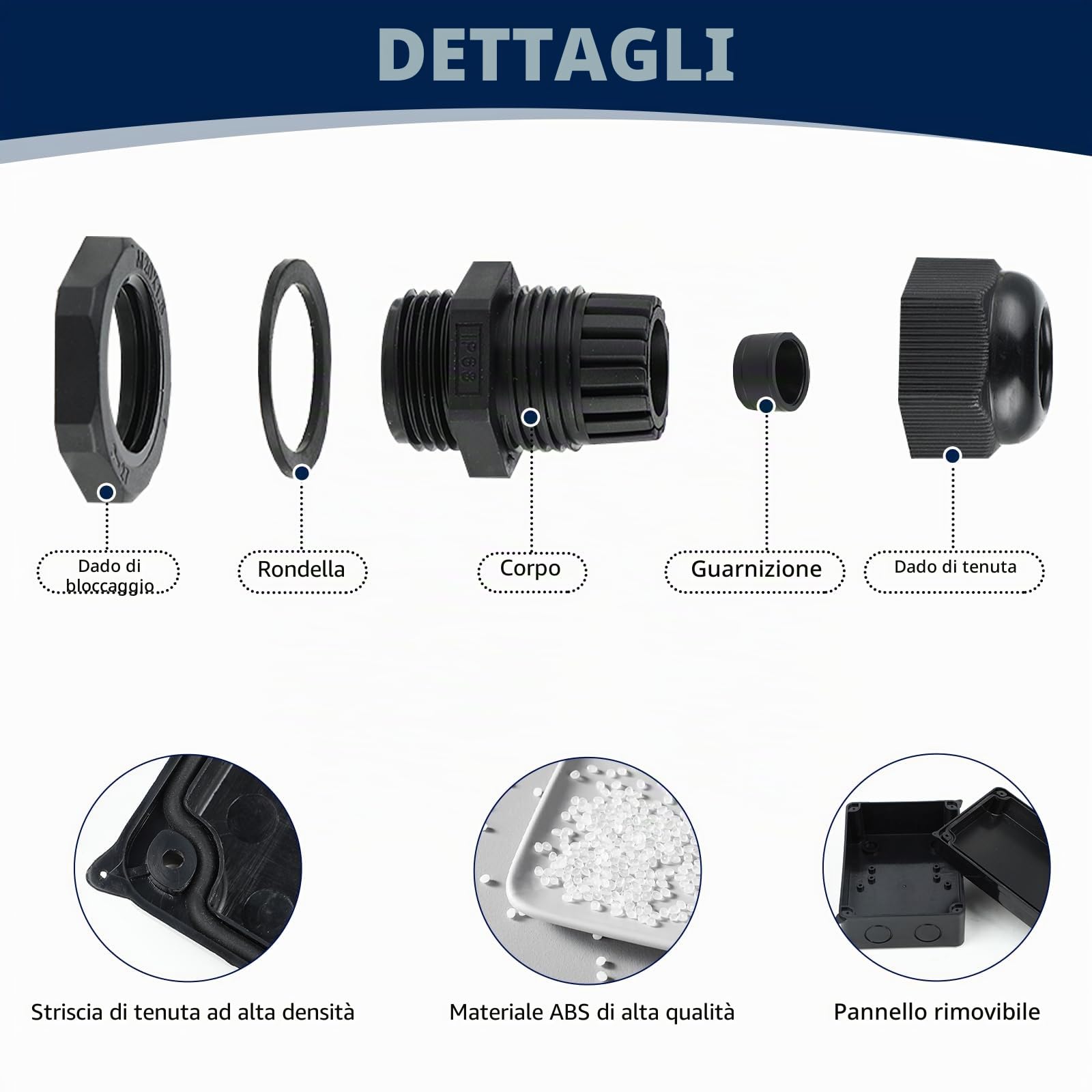 Scatola di Derivazione Impermeabile IP65-150x110x70 mm, con 10 pressacavi M20 con guarnizione, inclusa sega a tazza da 20 mm, adatta per cavi Ø6–12 mm（nero）