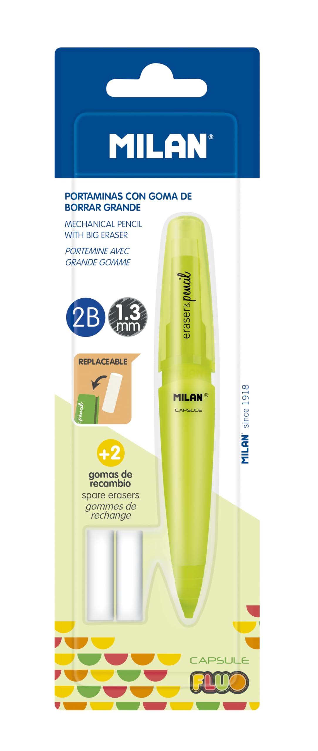 Blister portaminas Capsule Fluo 2B + 2 gomas de recambio