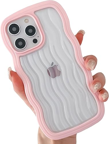 KERZZIL Moderno marco de protección contra caídas de grado militar transparente 3D, patrón de ondas de agua rizado de caramelo, TPU suave,