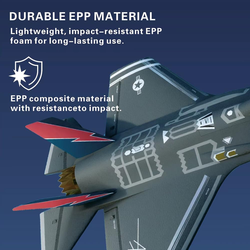 F35 RC Flugzeug für Erwachsene 3D6G Brushless 40mm EDF RC Jet | 2,4GHz 4 Kanäle RC Flugzeug mit Gyro Stabilisierung EPP Schaumstoff Stunt Segelflugzeug inklusive 2 Akkus und Ersatzteilen
