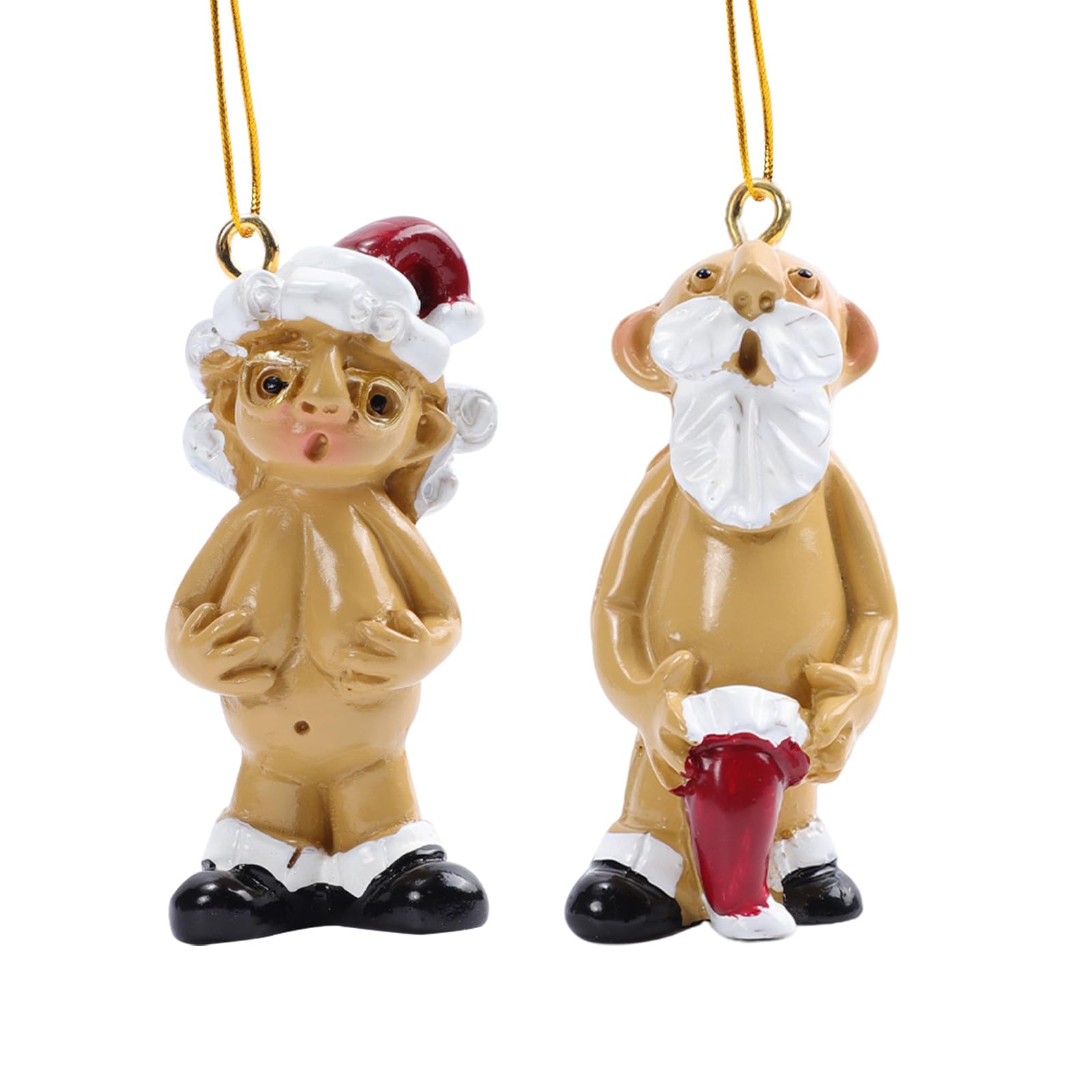 Infinizer Nude 2Pcs Christmas Decorations Naughty Naked Santa Ornament Funny Xmas Tree Hanging Christmas Party Decor Gifts