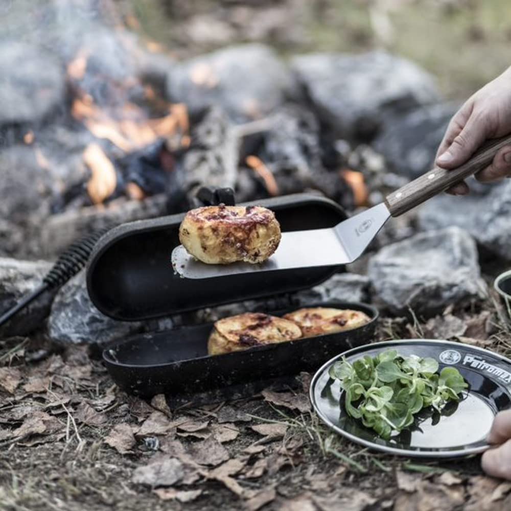 Petromax Grill- und Pfannenwender Flex2 - Flexibler Wender mit Langgriff aus Edelstahl und Holz. Ideal für Grillschalen.