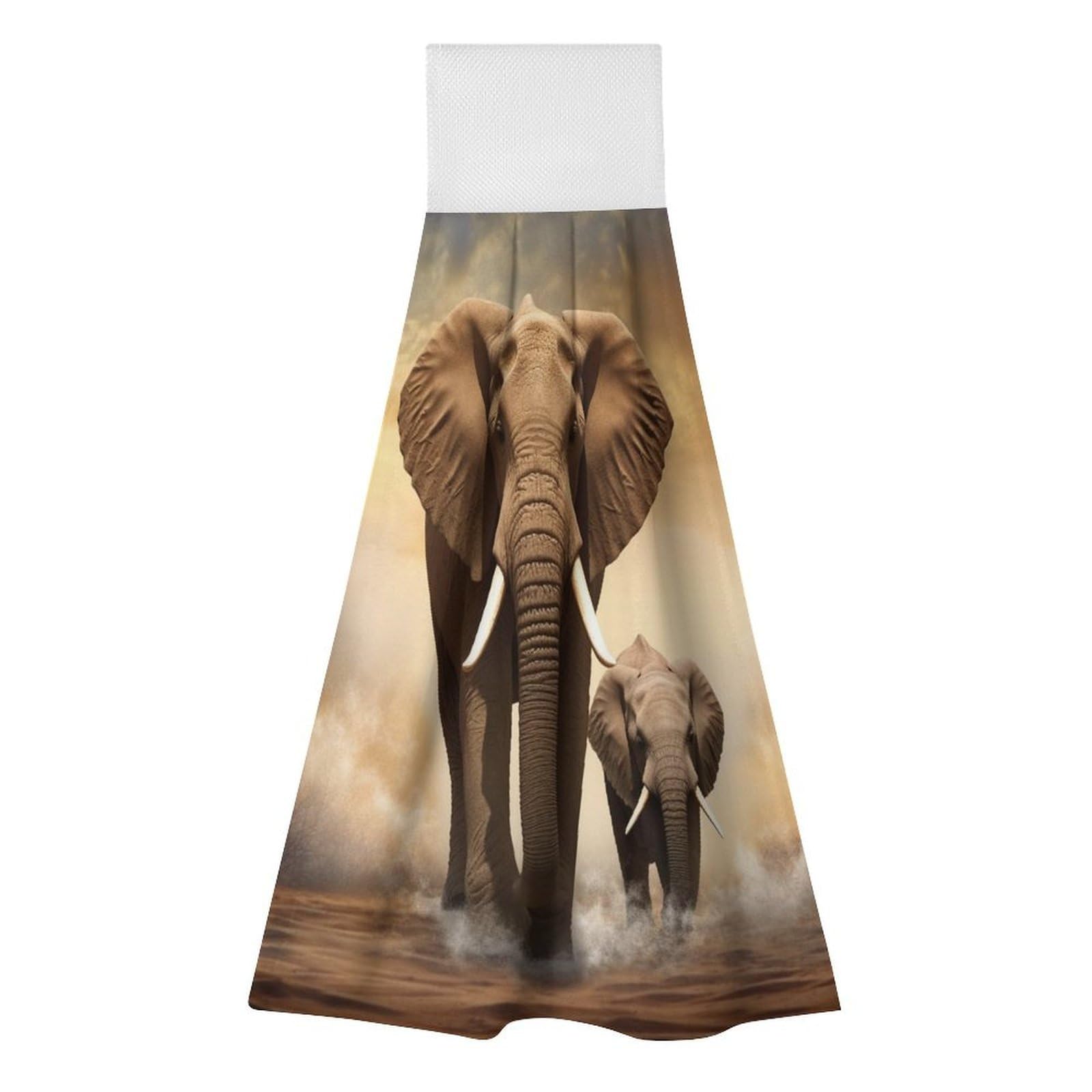 BTCOWZRV Elephant Hanging Kitchen Towels with Loop, 2 PCS Luxury Hand Towels for Bathroom, Soft Microfiber Absorbent Face Towels Quick Dry Cleaning Cloths for Kitchen Dish Towels