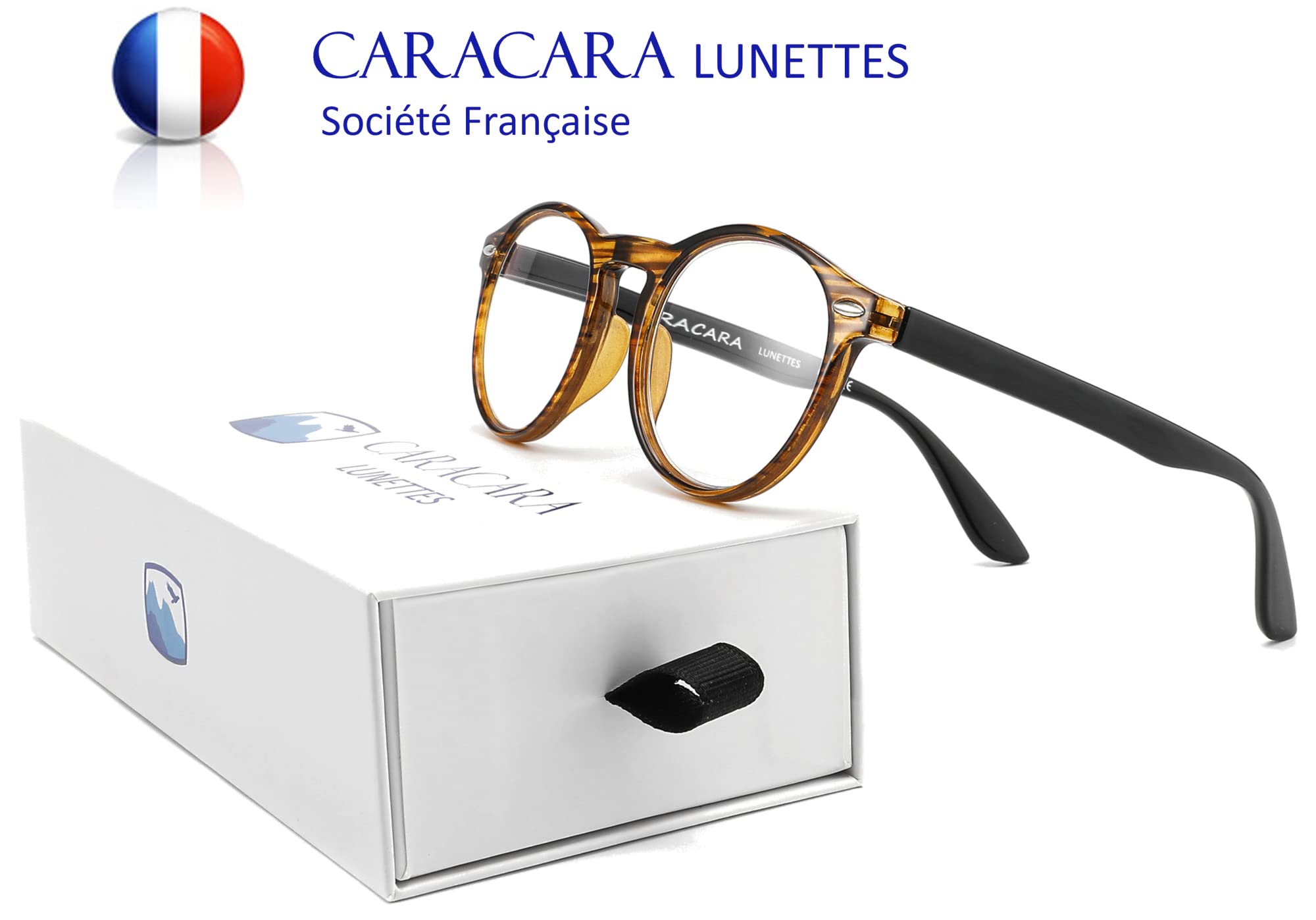 Caracara Lunettes Anti lumière bleue - Lunettes loupe de lecture - ANTI BUÉE OFFERT - Lunettes de lecture avec accessoires - Lunettes de vue Femme et Homme (Striped, Grossissement +2,00)