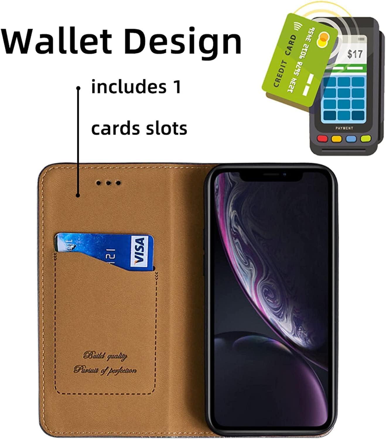 Flip Wallet Case for iPhone 14/14 Plus/14 Pro/14 Pro Max, Durable Leather Case with Card Holder Kickstand Magnetic Clasp Shockproof TPU Shell Folio Phone Cover (Color : Preto, Size : 14Pro)