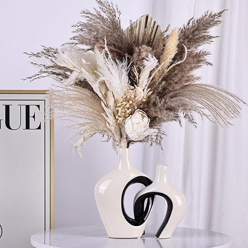 Miniatura 5 de Juego de 2 jarrones de cerámica en blanco y negro, decoración de granja, decoración de chimenea, decoración de repisa y estante, decoración del