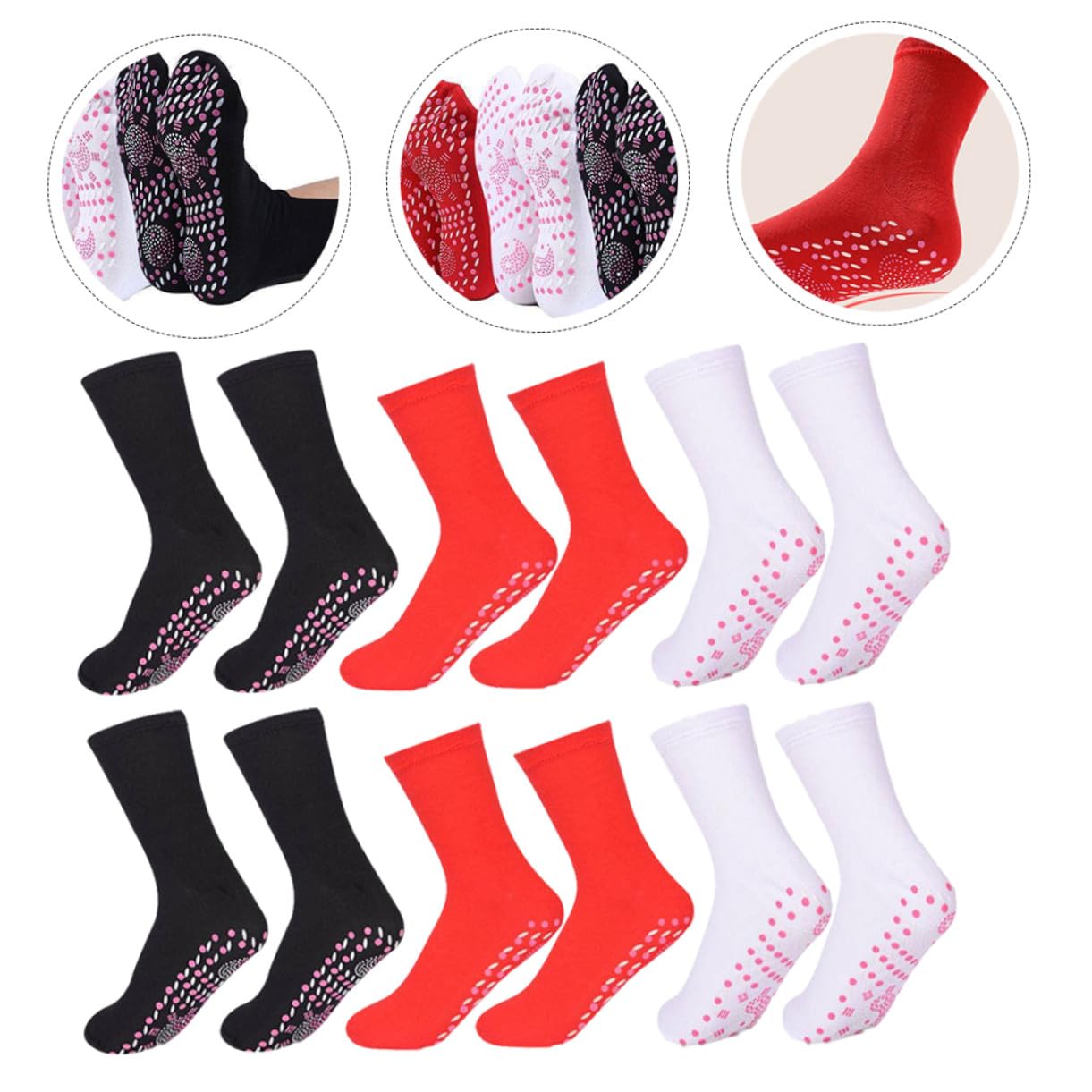 FOMIYES 6pares Calcetines Sanitarios Autocalentables para Mujer Calcetines Térmicos Cálidos y Transpirables Holgados para Hombre para Invierno y Actividades al Aire