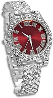 Gold Diamond Watch for Teen Boys - 37mm Roman Numerals Round Dial in Three Colors - 18K Real Gold/Platinum Plated 8" Strap - Includes Giftbox, Can Paired with Cuban Chain
