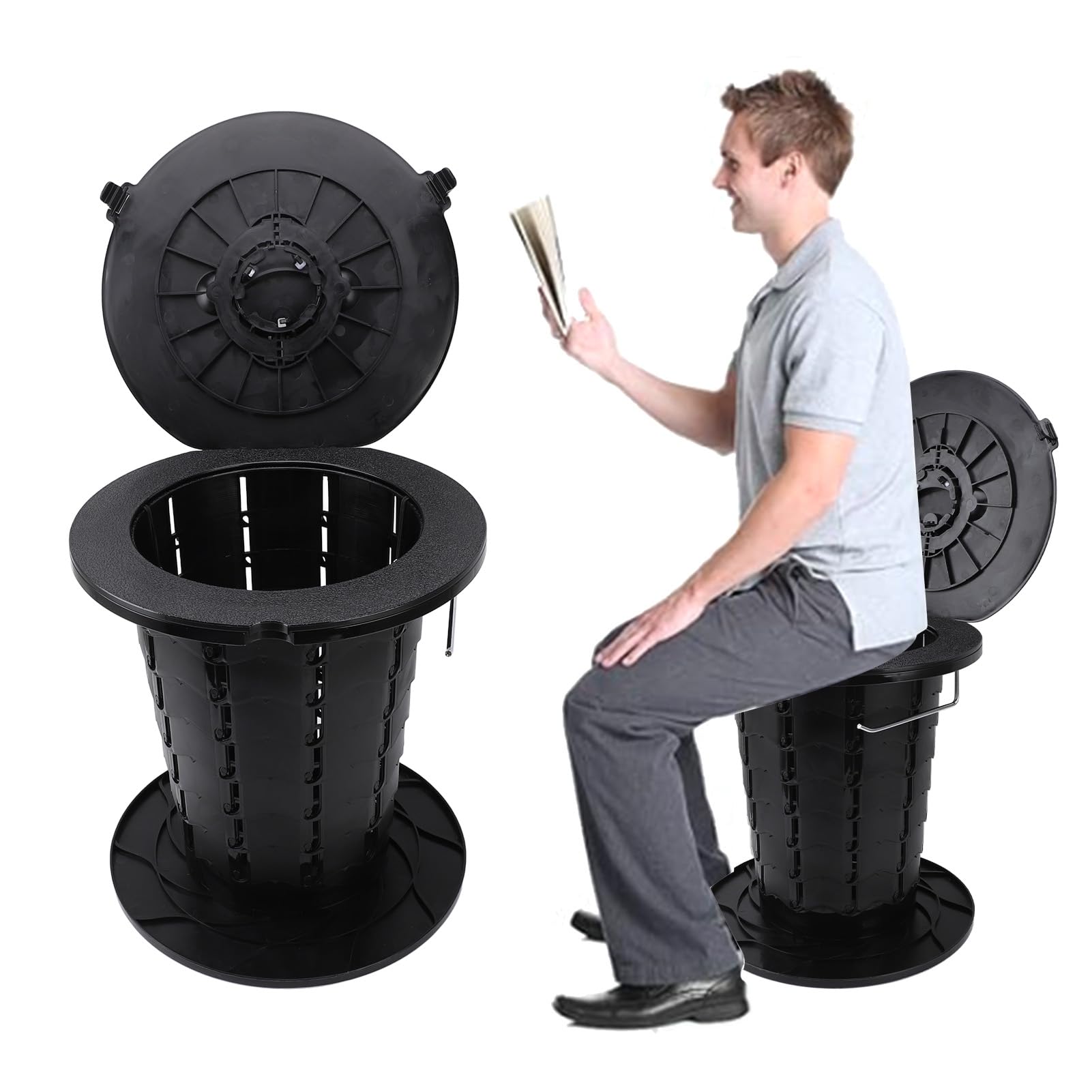 Alomejor Inodoro Portátil Retráctil de Altura Ajustable, Orinal de Viaje Plegable Estable para Acampar, Pescar, Adultos, Niños, Capacidad de Carga de 330,7 LB, Negro