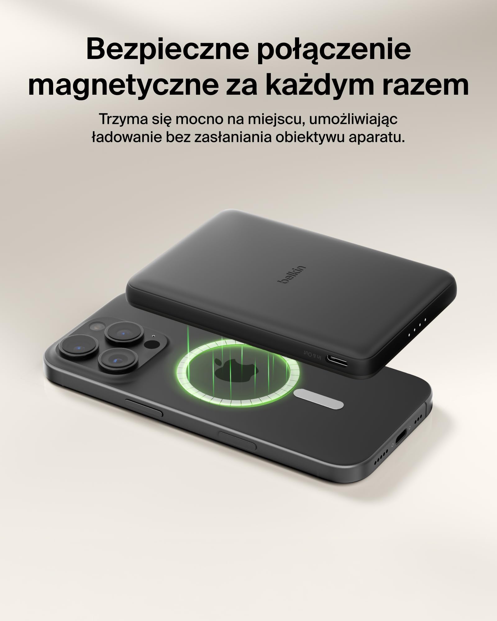 Belkin BoostCharge Cienki Magnetyczny Powerbank 5000 mAh USB-C – Czarny | Powerbank Bezprzewodowy 5000 mAh, Pierścień Magnetyczny, Port USB-C, Naładowany, Kabel w Zestawie, do Podróży Samolotem
