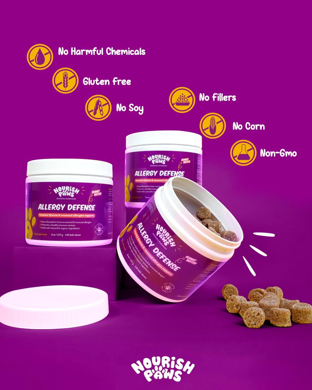 Supplement for All Dogs – Immune Support, Allergy Relief & Healthy Skin – 120 Soft Chews Peanut Butter Flavor – Vet Approved – Natural Ingredients – All Breeds & Ages