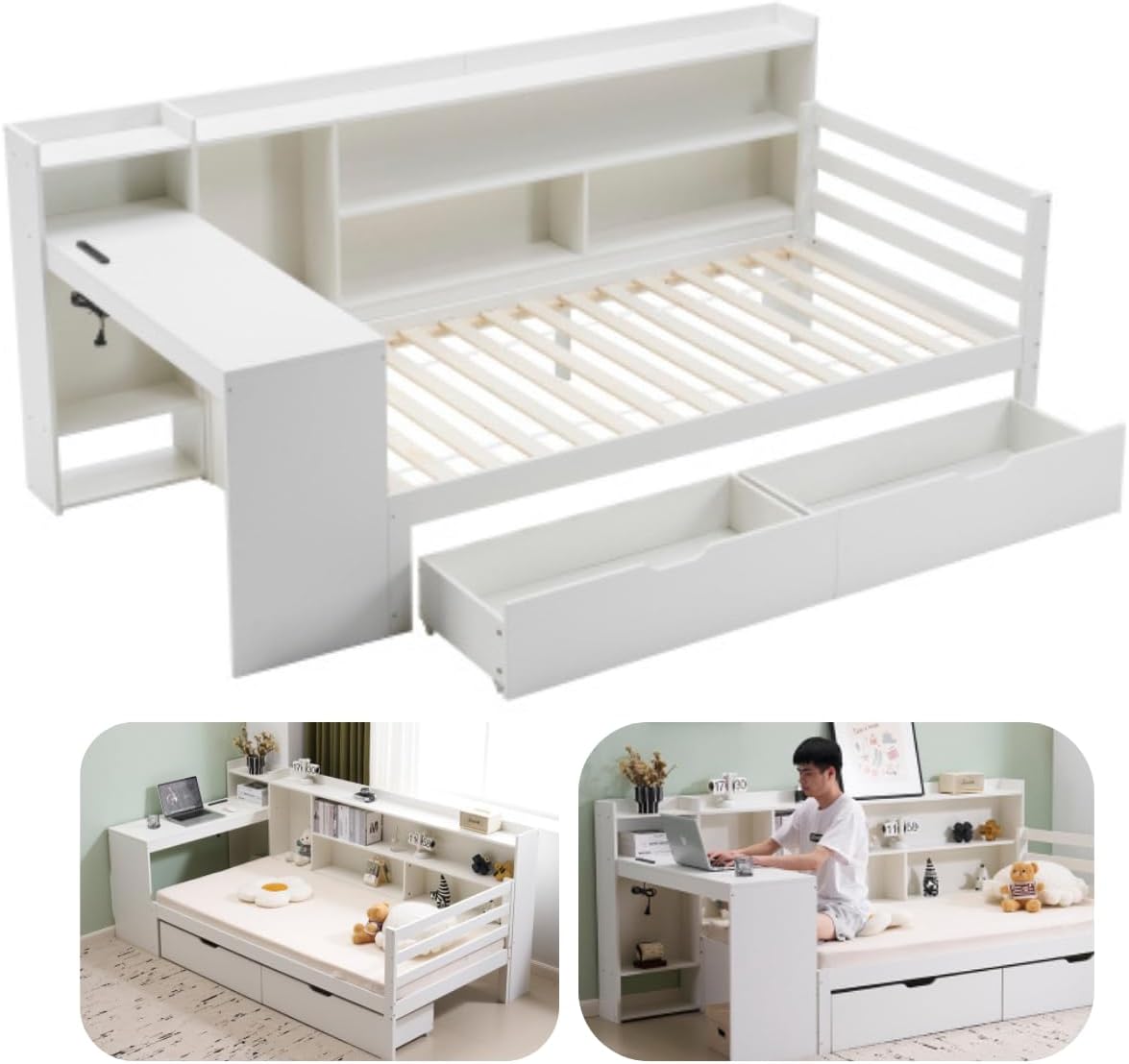 美品)ニトリクイーンベッドフレーム ホワイト 収納.ヘッドボード付き