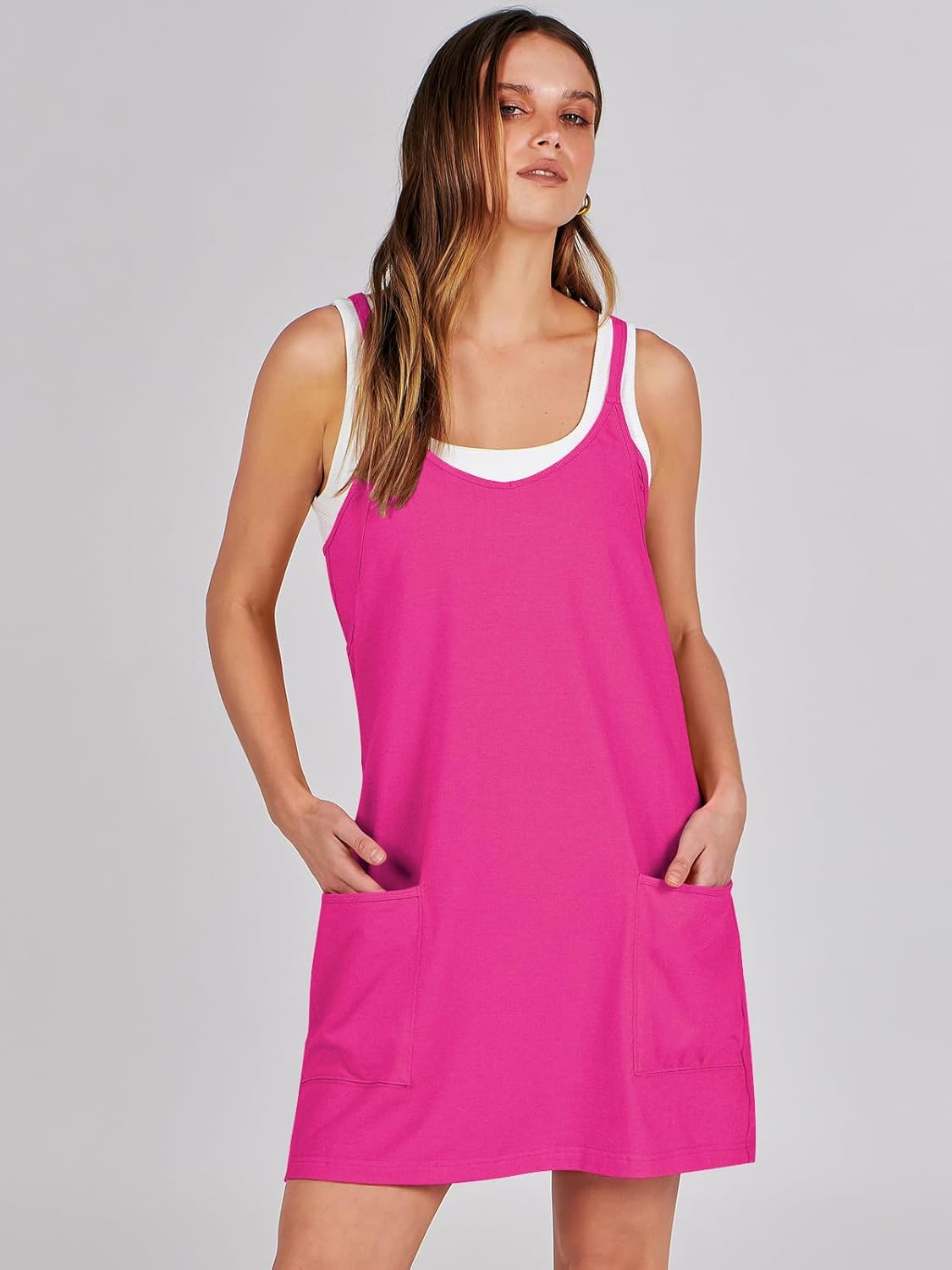 Caracilia Womens Summer Athletic Mini Dress Casual Sleeveless Built in Shapewear Romper Short Sundress Tennis Workout Outfits - Image 7