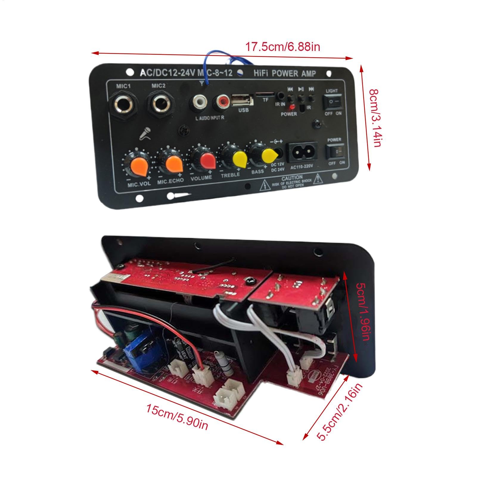 Hochleistungsverstärkerplatine, Leistungsverstärkerplatine für Autos, 12 V und 24 V Stereo-Verstärkermodul mit digitaler Anzeige - Kabellose Lautsprecherkarte mit Fernbedienung für Lautsprecher