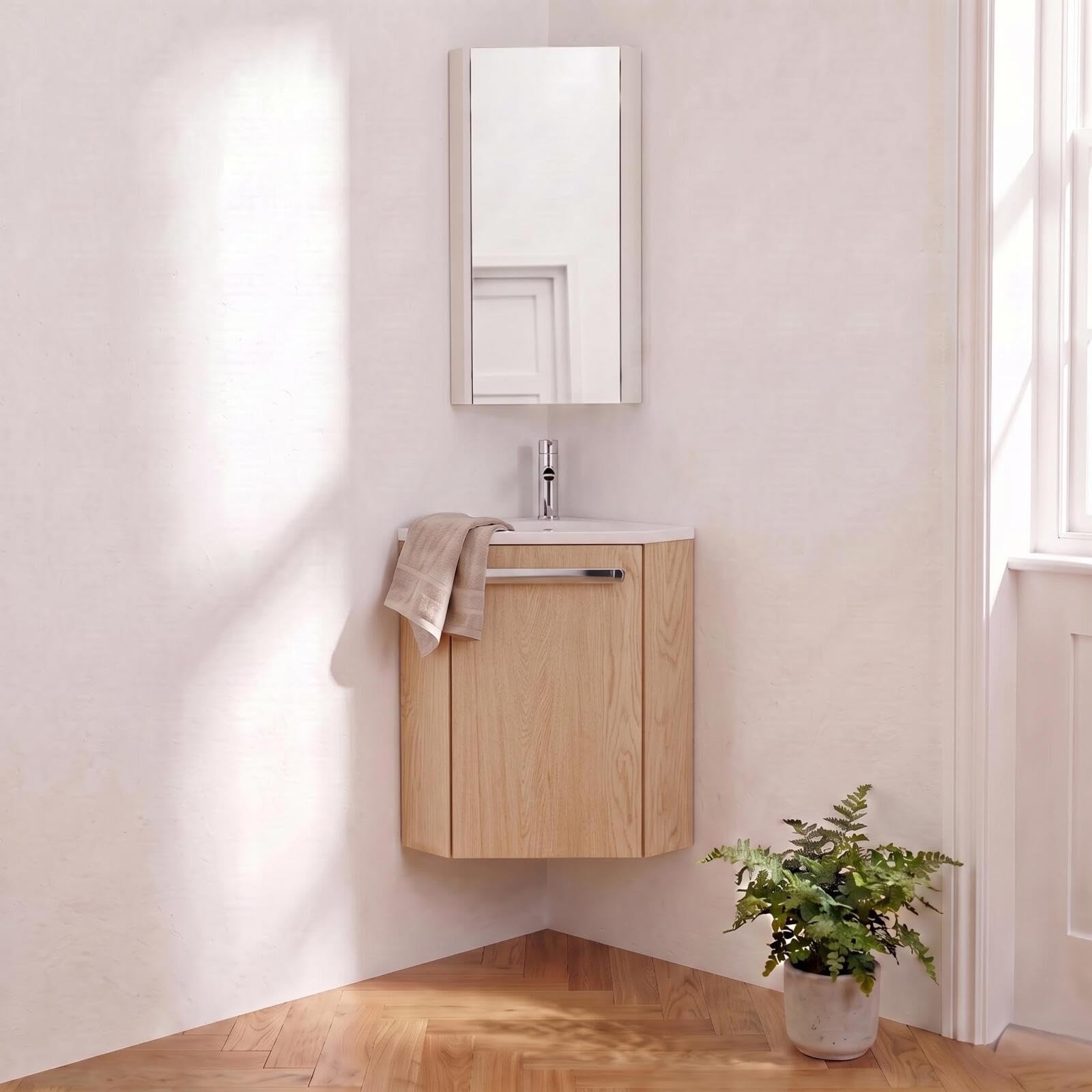 MOB-IN Ensemble Lave-Mains Angle Suspendu SKINO avec Robinet et Armoire d'angle