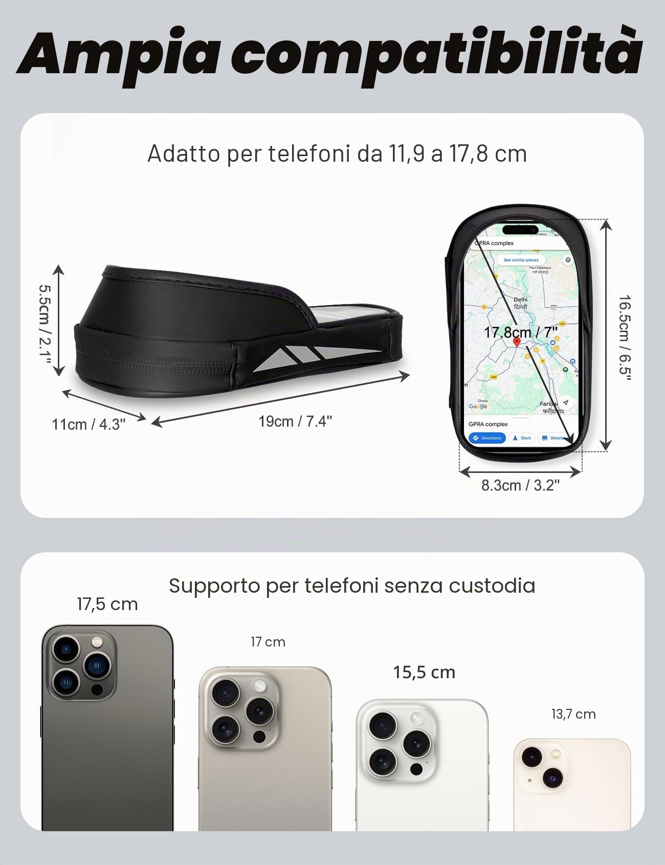 Vitalismo Porta Cellulare Bici Moto Impermeabile per Telefono 7 pollici | Borsa da Manubrio Bici con Parapioggia, Rotazione 360, Touch Screen, Porta Telefono per Bici MTB Moto Monopattino Elettrico