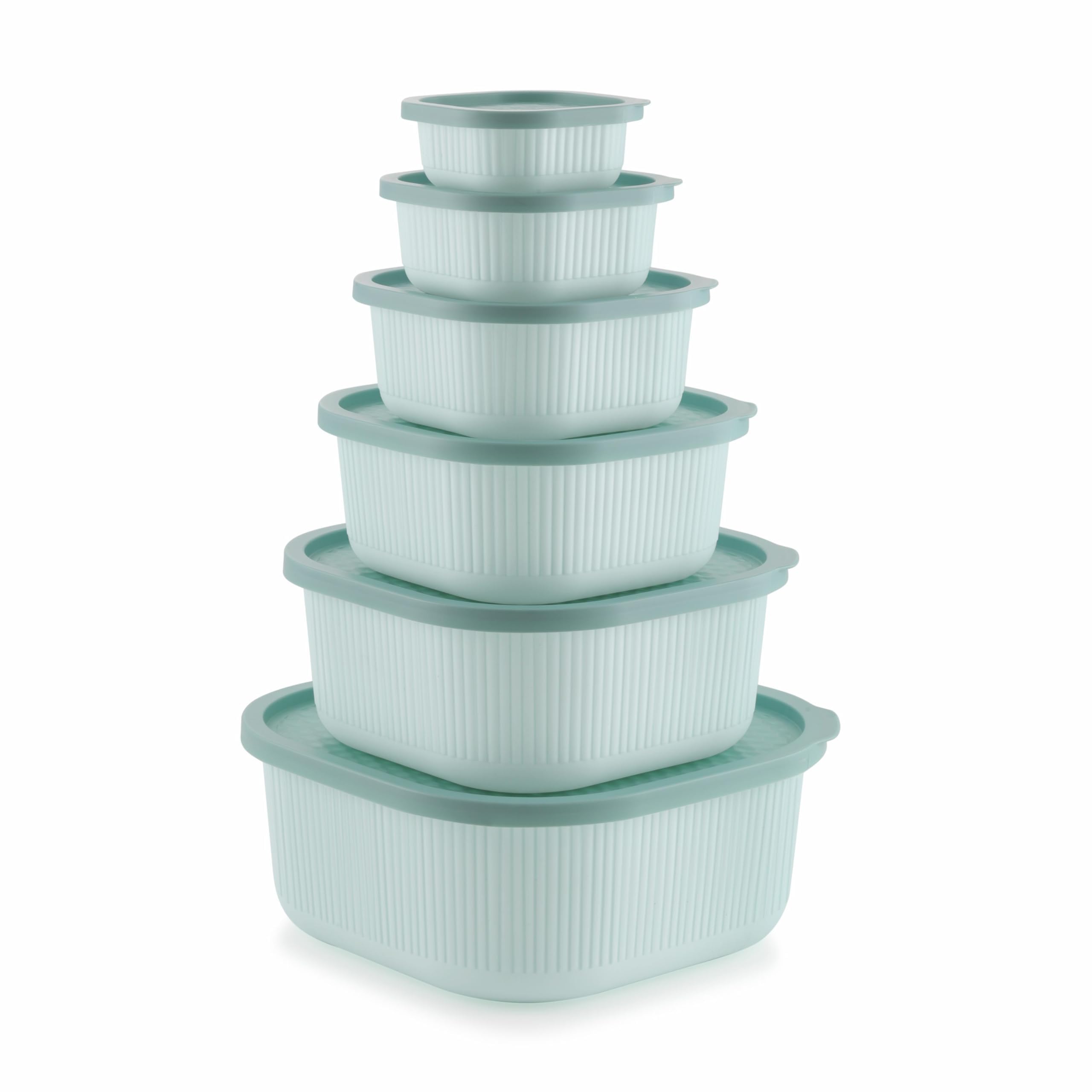Mastercook Airtight Square Food Storage Containers Set of 6, Sea Green | BPA-free airtight containers; 135ml, 290ml, 590ml, 1100ml, 1900ml & 3050ml for kitchen and fridge storage.